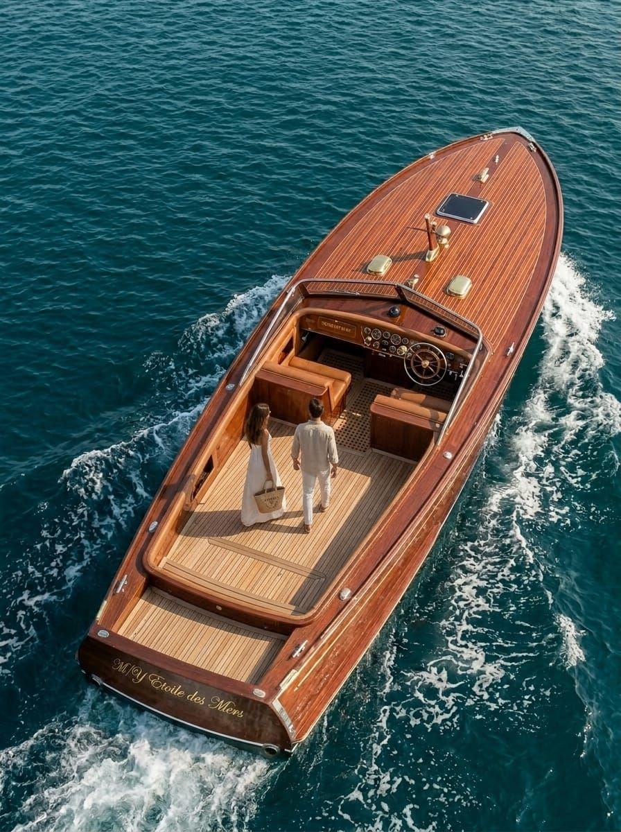 Das Tagesboot Étoile des Mers in Fahrt, ein Paar an Deck