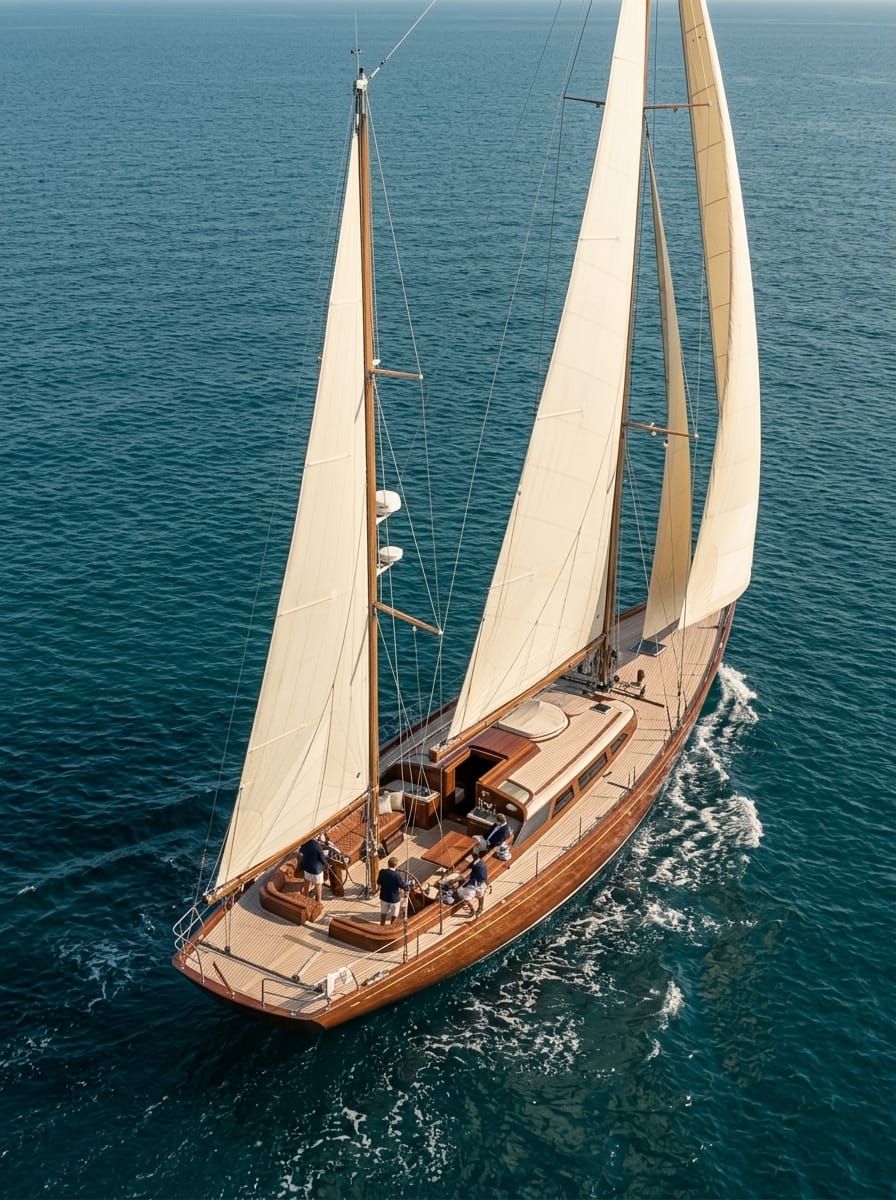 Die Segelyacht Nordwind unter vollen Segeln mit Crew an Deck